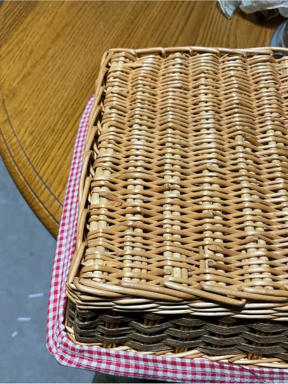 Wicker Basket Set with Red Gingham Liner